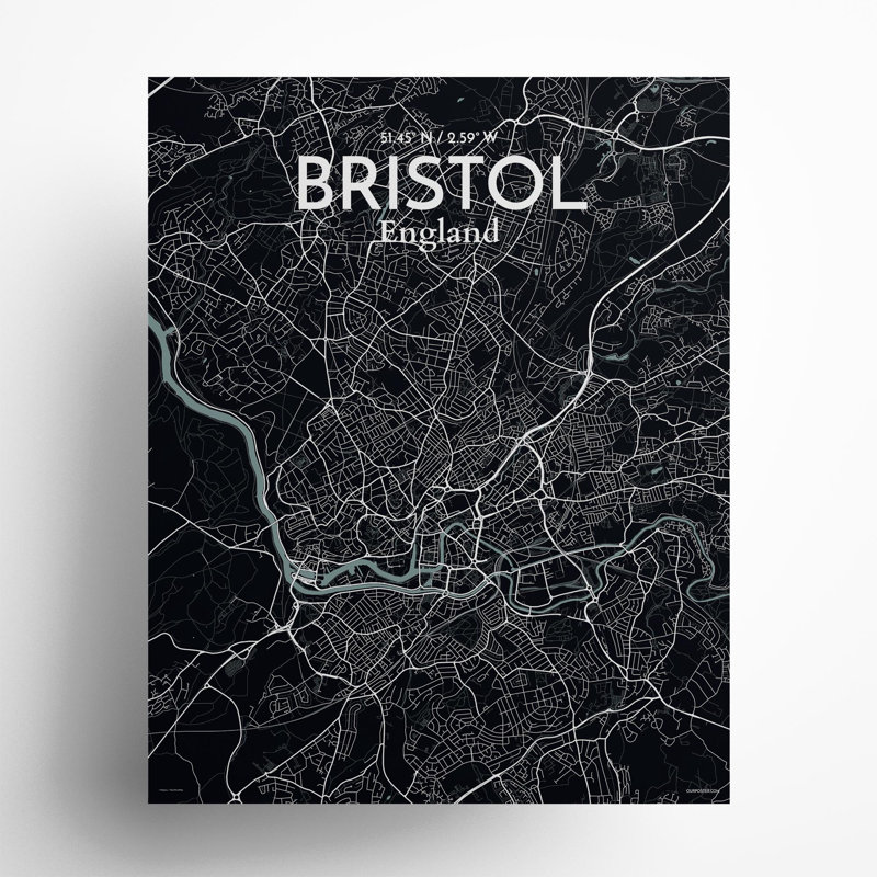 Bristol City Map In Midnight - No Frame Print, 20cm H x 16cm W x 0.05cm D