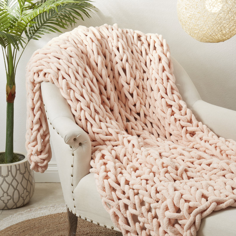 Pink Chunky Knit Cozy Throw Blanket, 50"x60"