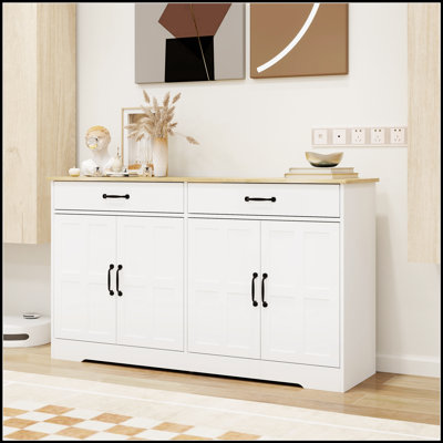 Farmhouse Buffet Cabinet with 2 Drawers & 4 Doors – Large Storage Sideboard – Versatile for Dining Room/Living Room/Kitchen