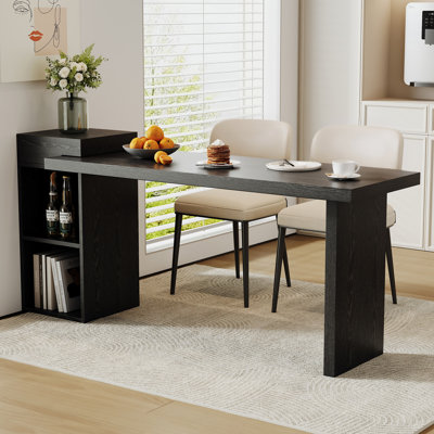 Space-saving Modern Mdf Sofa & Console Table, Black Wood Style With 2-tier Storage
