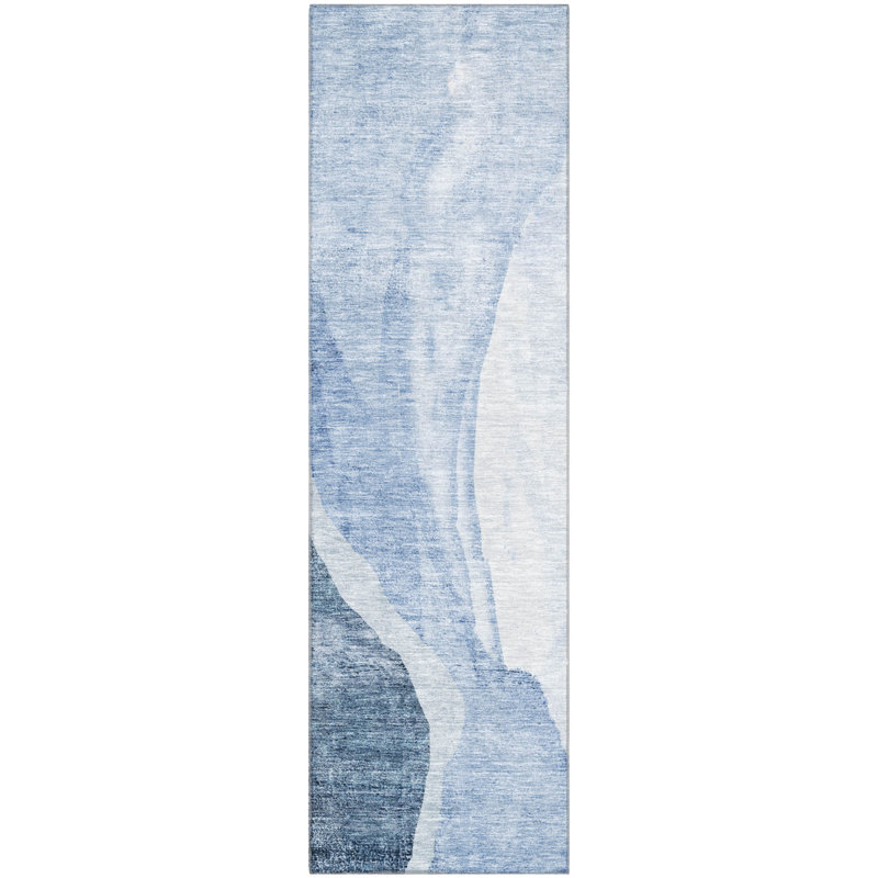 Premium Machine Washable Prisco Blue Rug, Runner 2'3" x 7'6"