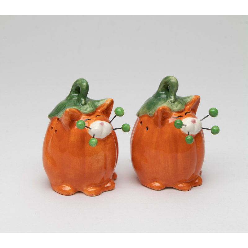 Whisker Pumpkin Cat Salt And Pepper Shaker Set