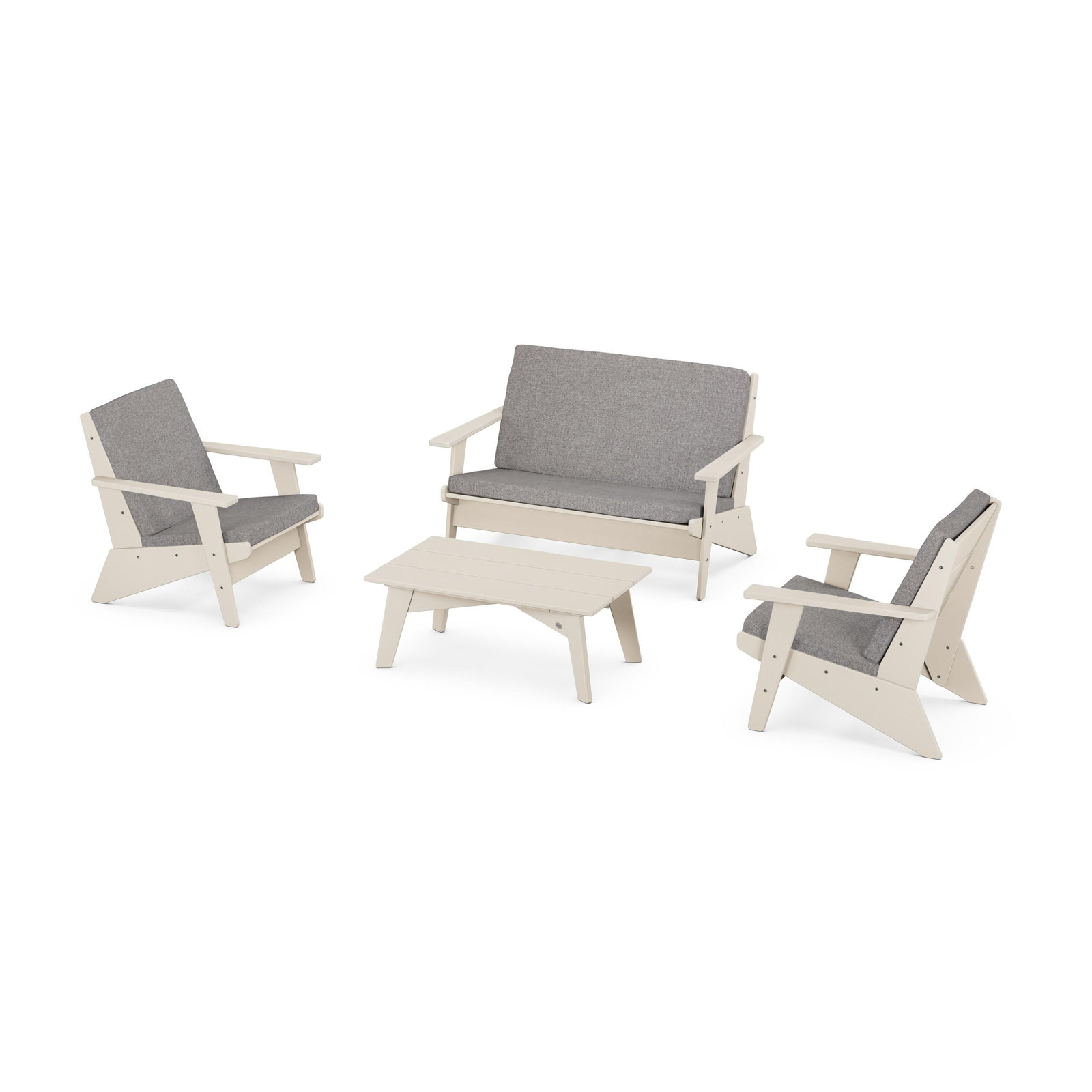 POLYWOOD® Riviera 4-Person Patio Seating Group, Grey Mist, Sand