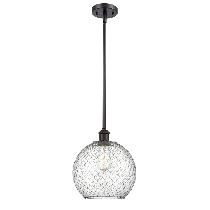 Luminaire sphère suspendu 1 lumières simple Egger, H 13 po x l 10 po x P 10 po, Transparent / Nickel, Bronze huilé