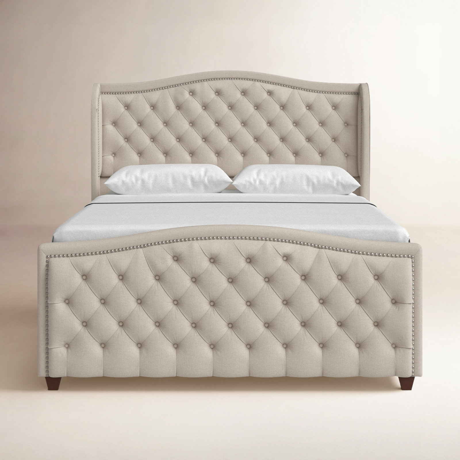 Coleman Velvet Upholstered Wingback Bed, King, Sky Neutral Beige Velvet