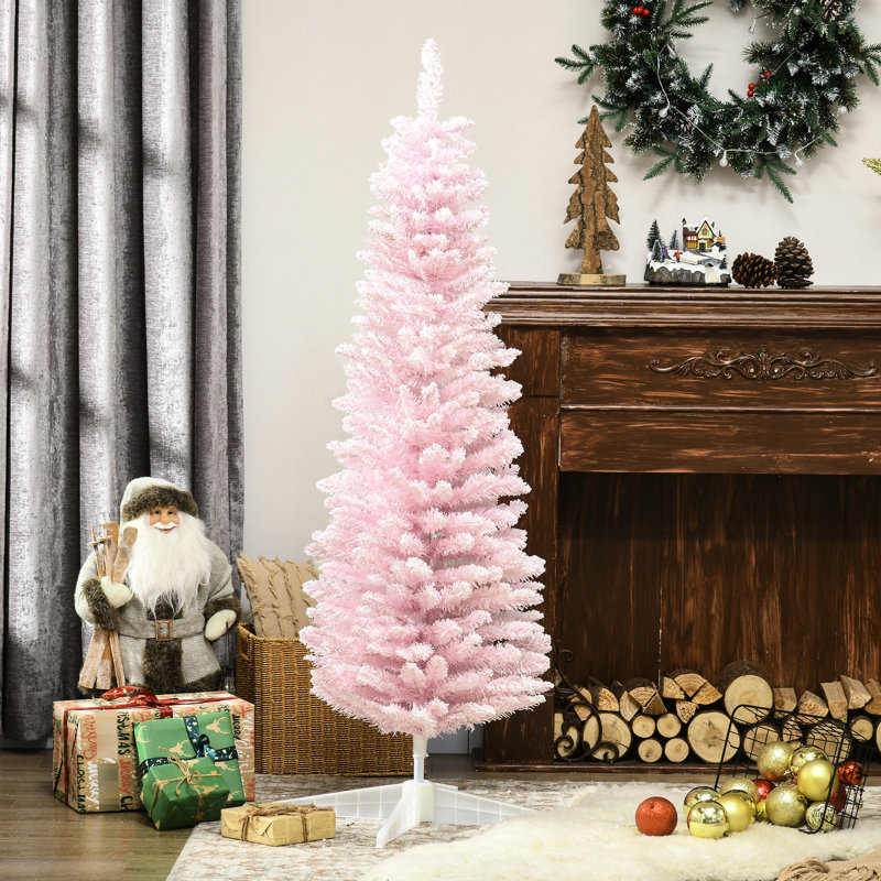 Arbre de Noël artificiel rose 5 pi, base Allure et base en plastique 59 po rose, charme fiable