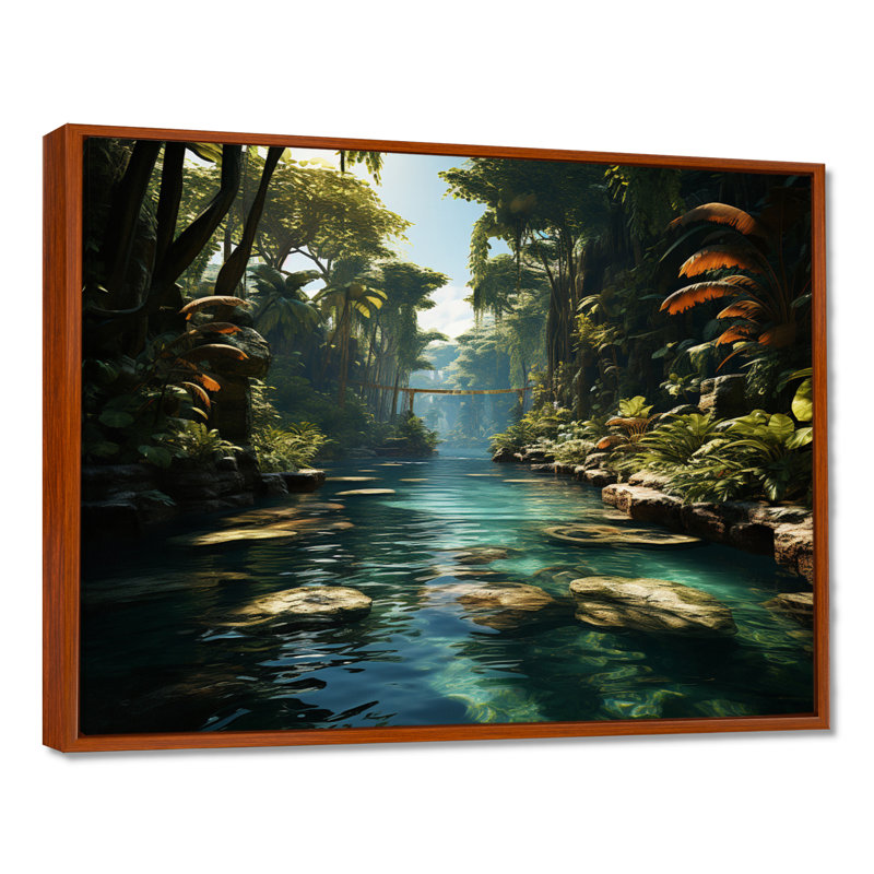 Oasis dominicaine tropicale II - plage côtière, art sur toile, 30" H x 40" W, Cadre flottant brun