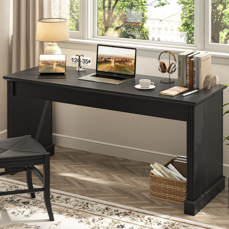 Farmhouse 59" Executive Simple Sturdy Computer Desk, Black/Black
