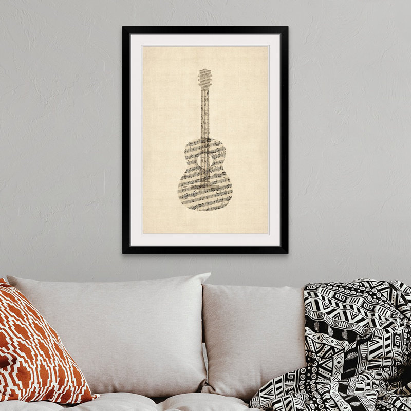 «Acoustique guitare ancienne» par Aniesha - impression d'art graphique, H 38 po x l 28 po x P 1 po, Cadre noir