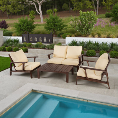 Ensemble de conversation d'extérieur 4 pièces avec coussins amovibles et table basse pour patio, jardin ou balcon