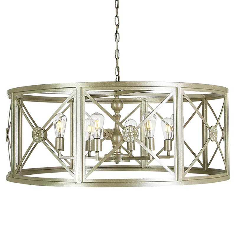 Lustre tambour à 8 lumières Rosette, Blanc huître