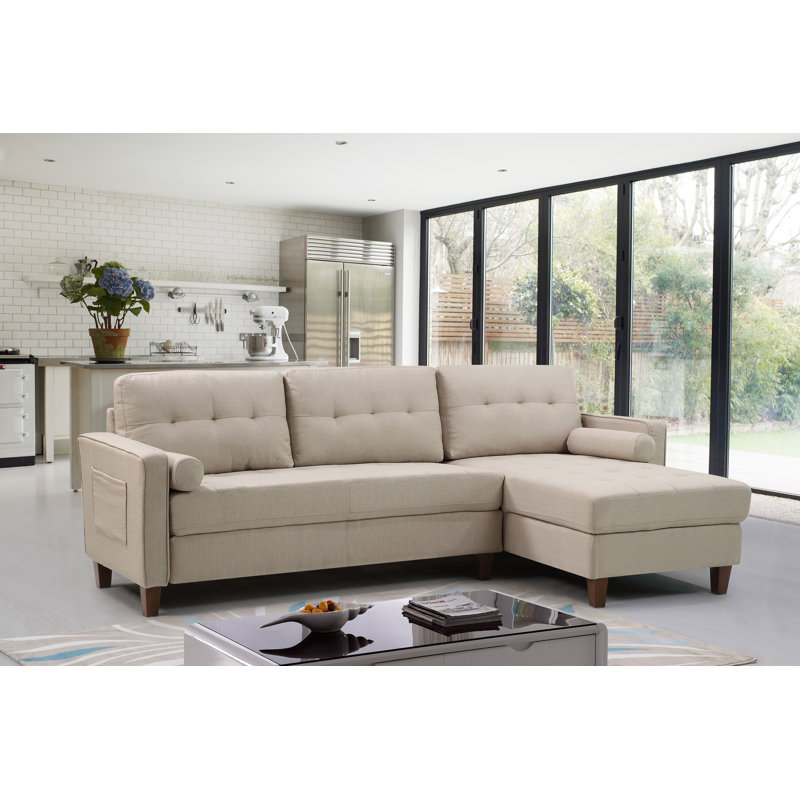 Weatherall Upholstered L-Shaped Sectional Left Hand Facing, Beige/Tan Linen