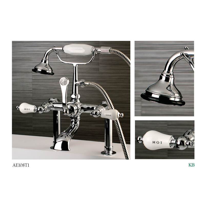 Robinet pour baignoire à pattes à 3 poignées et fixation sur le comptoir à 3 trous et cuivres Kingston, Chrome poli