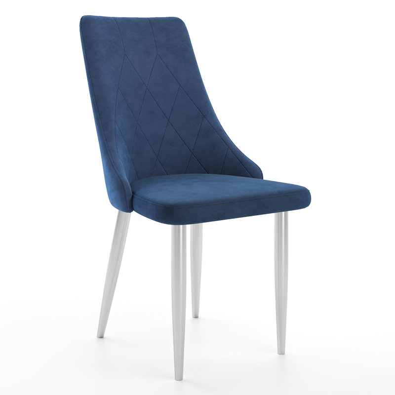 Galia Velvet Side Chair, Blue, Chrome