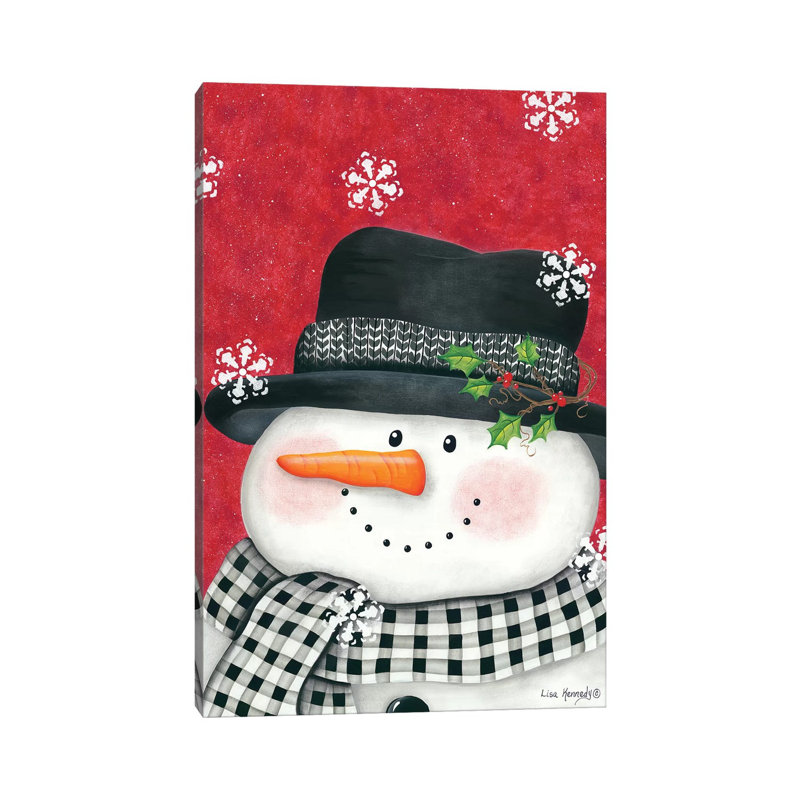 Holly And Black Plaid Snowman by Lisa Kennedy - Wrapped Canvas Print, 30.48 cm H x 45.72 cm W