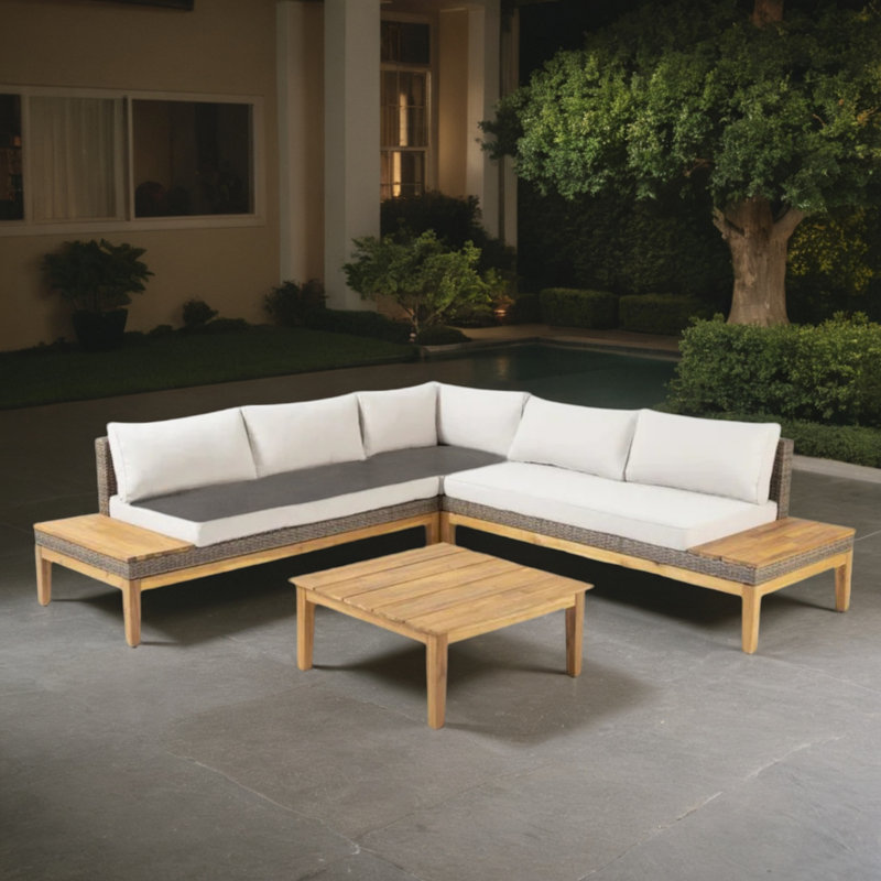 Ensemble de conversation d'extérieur pour 5 personnes avec coussins, Beige / brun