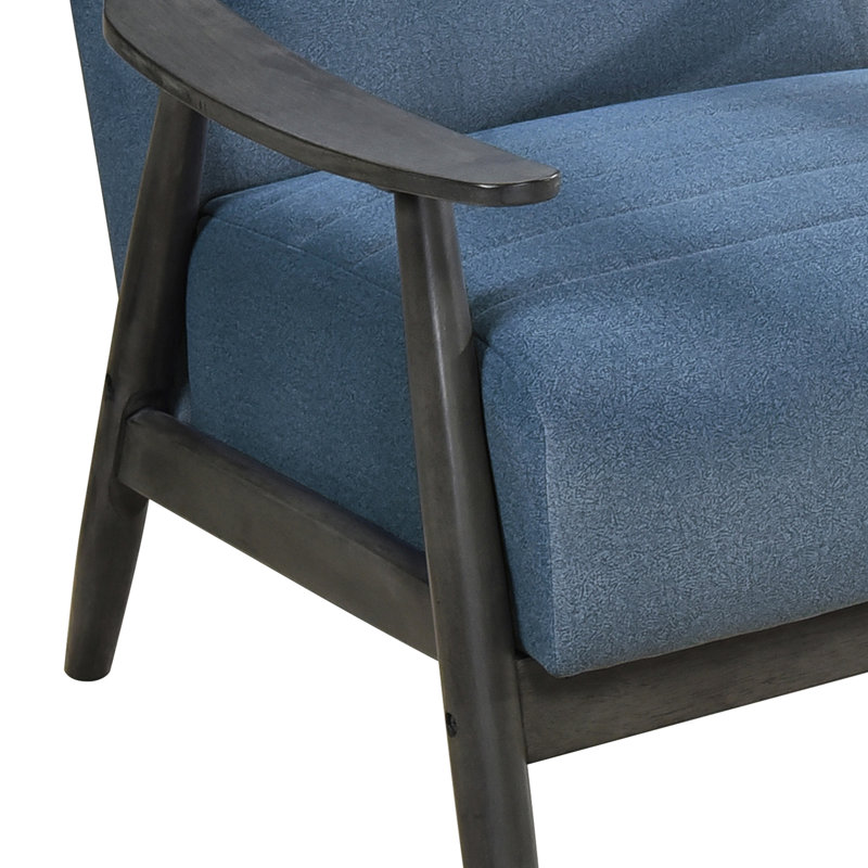 Fauteuil d'appoint décontracté bleu, structure gris foncé, coussin de dossier attaché, chaise de hauteur de 31,5 po pour le salon, base en bois massif, style transitionnel, ensemble de 20,5 po