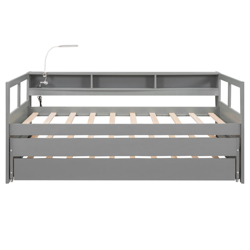 Wood Daybed With 2 Trundles, Gray
