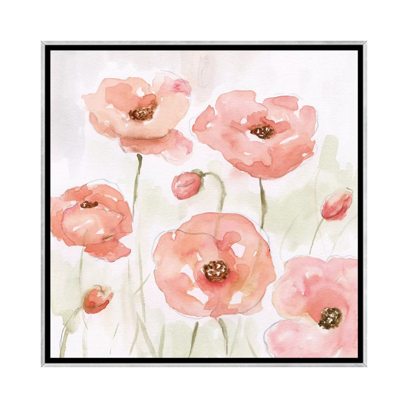 "Spring Poppies I" par Nan, reproduction d’art, Toile avec cadre argenté, Pas de tapis, H 26 po x l 26 po x P 1,5 po