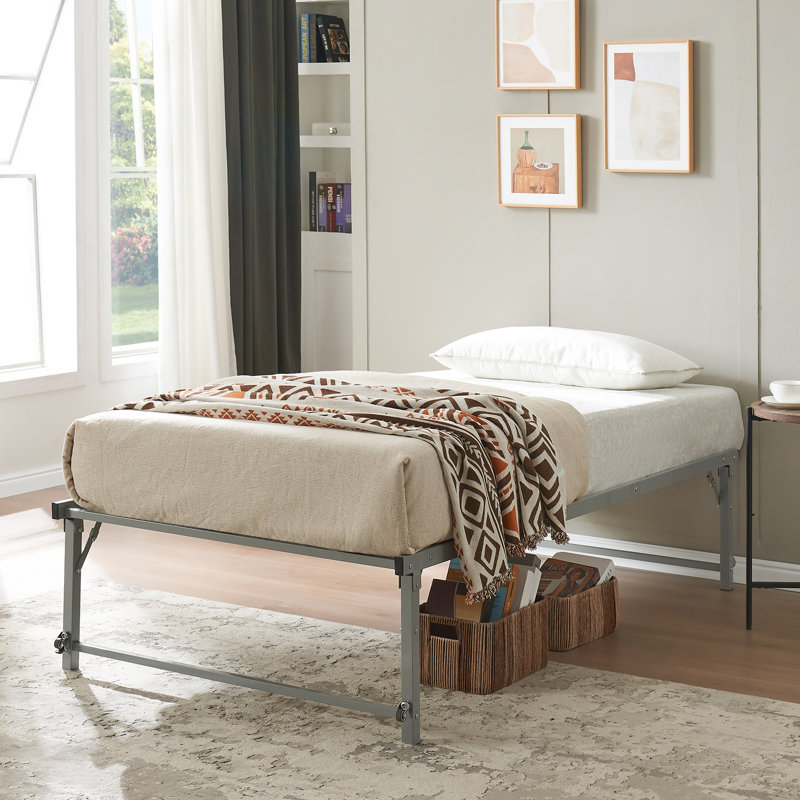Twin Metal Daybed with Pop-Up Trundle, Sturdy Steel Slat Support Space Saving Guest Bed Frame, Bedroom & Living Room, Gray