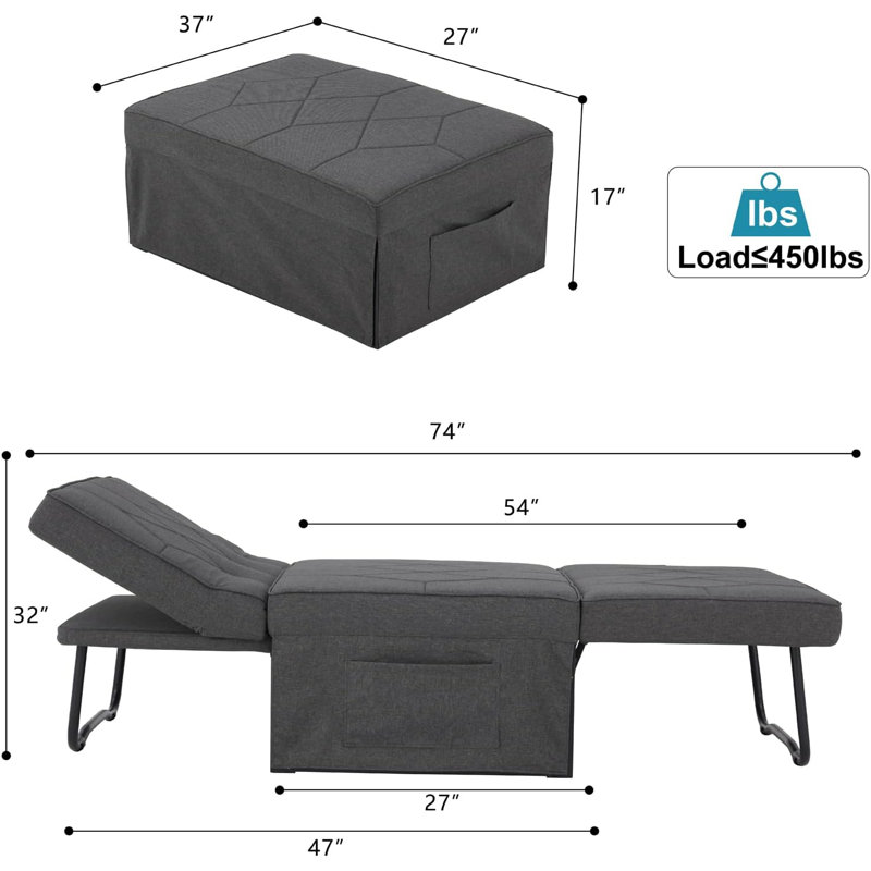 Canapé-lit convertible 37 po brun, Gris foncé