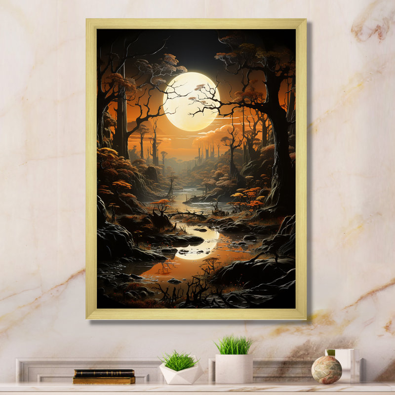 Éclipse au clair de lune, H 40 po x l 30 po x P 1,5 po, Encadrement doré