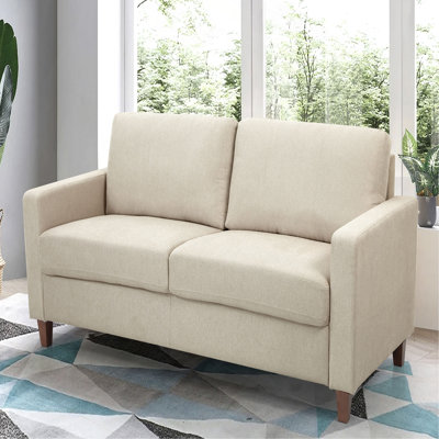 Canapé 2 places de style Mid-Century moderne, canapé rembourré en tissu avec coussin en mousse haute densité et pieds en bois amovibles pour le salon