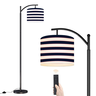 Arc Floor Lamp with Adjustable Lampshade stripe nautical coloured horizontal parallel stripes red navy cream Standing Lamp 3 Colour Temperatures Dimmable Tall Pole Lamp with Foot Switch for Bedroom