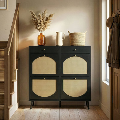 Armoire à chaussures en rotin à 2 tiroirs et 4 tiroirs avec panneau de particules l 41,34 po