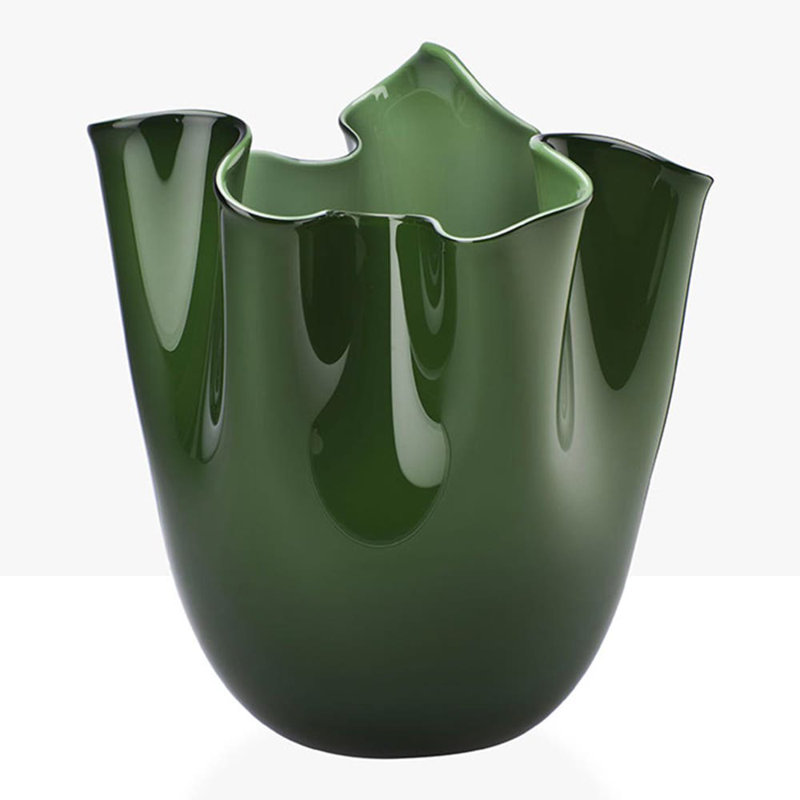 Venini Fazzoletto Vase, 12.2" H x 9.06" W x 9.06" D, Apple Green