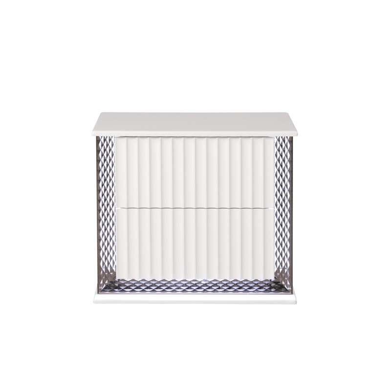 Armoire de chevet blanche moderne avec deux tiroirs spacieux, un tiroir texturé, un éclairage à DEL latéral et une hauteur de 23,48 po, une table de chevet avec finition 17,05 po de profondeur, des lumières décoratives et une fabrication solide