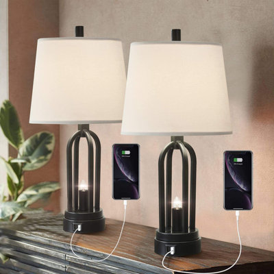 22" Metal Table Lamp with Night Light and USB Ports