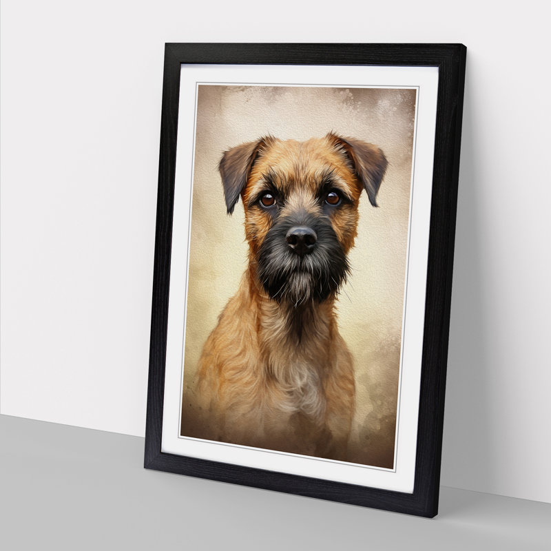 Border Terrier Art Informel Art - Framed Print, Black, 34cm H x 25cm W x 2cm D