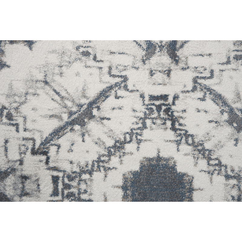 Tapis crème/bleu Shockey, Rectangulaire 3 pi 11 po x 5 pi 6 po