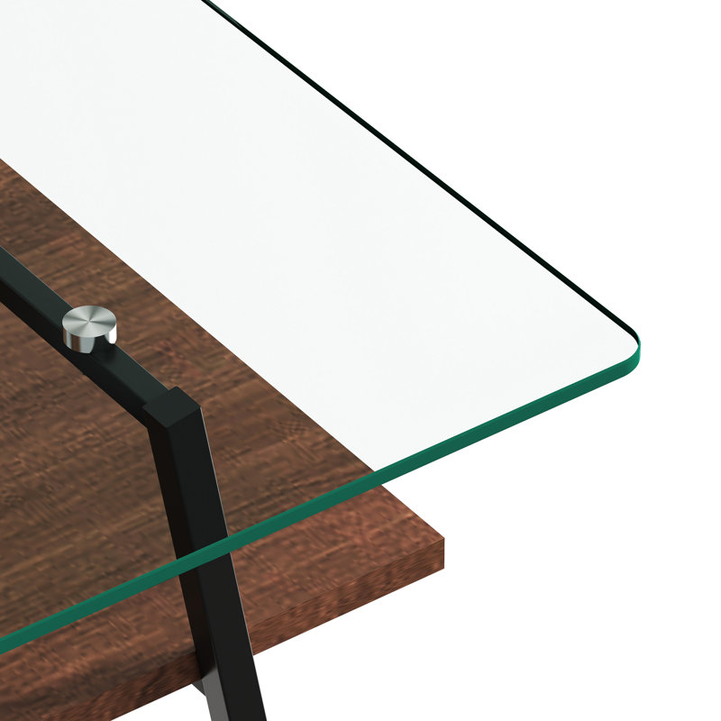 Table basse rectangulaire en verre trempé lisse et structure en métal robuste avec pieds transparents