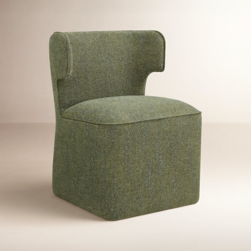 Sardinia Upholstered Dining Chair With Casters, Mellow Forest Chenille