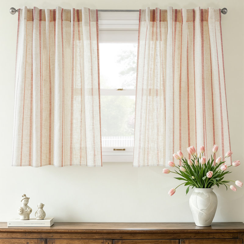 Rideaux semi-transparents avec passe-tringle Farmhouse, Rouge, L 52 po x L 36 po