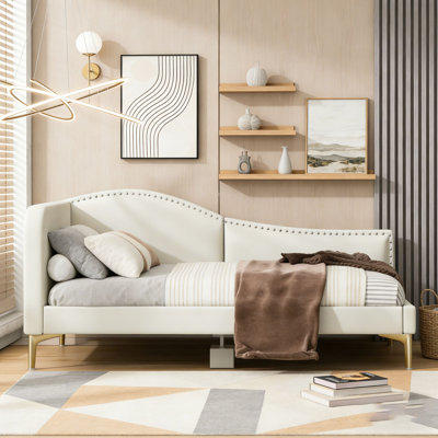 Upholstered Daybed with Headboard and Armrest
