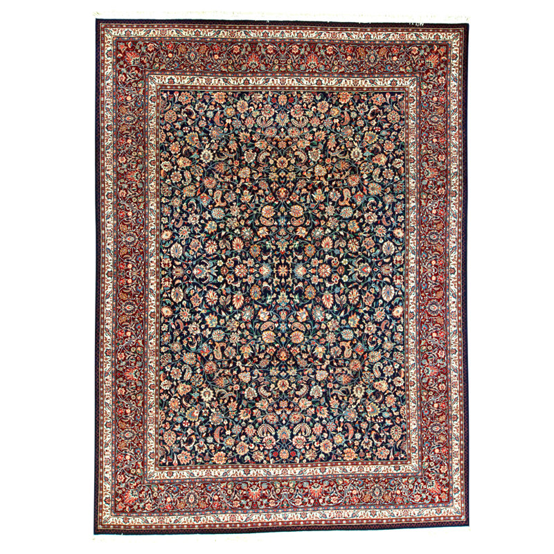 Hand Knotted Wool Area Rug in Navy And Wine