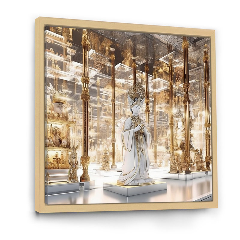 Déesse indoue blanche - élégance Divine - imprimé, Cadre naturel flottant, H 30 po x l 30 po x P 1 po