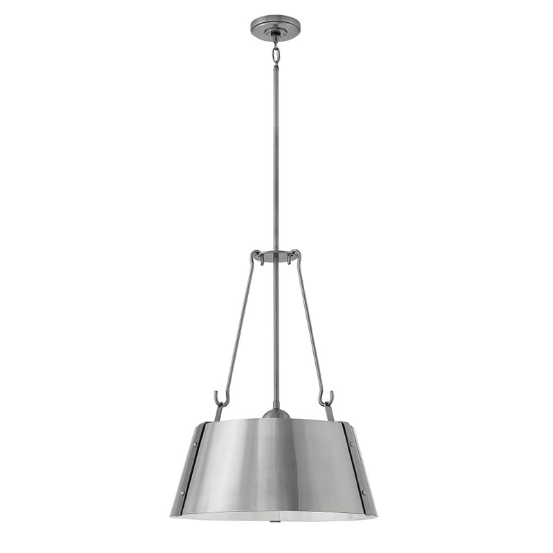 Cartwright 3-Light Drum Pendant with Bold Rivets, Polished Antique Nickel