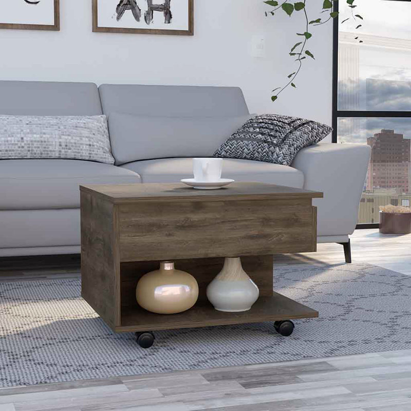 Lift Top Coffee Table, Casters, One Shelf, Brown, Brown