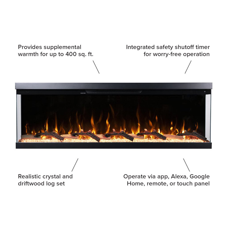 Modern Ember Aerus Skyline Linear Multi Sided Smart Electric Fireplace - Alexa & Google Asst, 20.3” H x 60” W x 7.7” D 