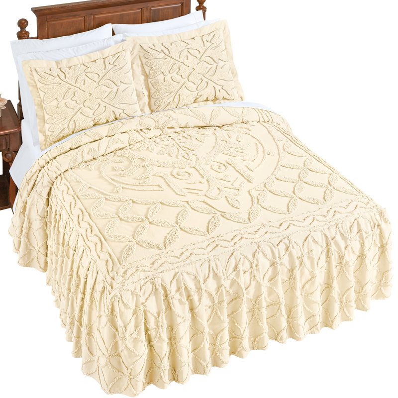 Modern and contemporary cotton bedspread, Couvre-lit / courtepointe double, Crème