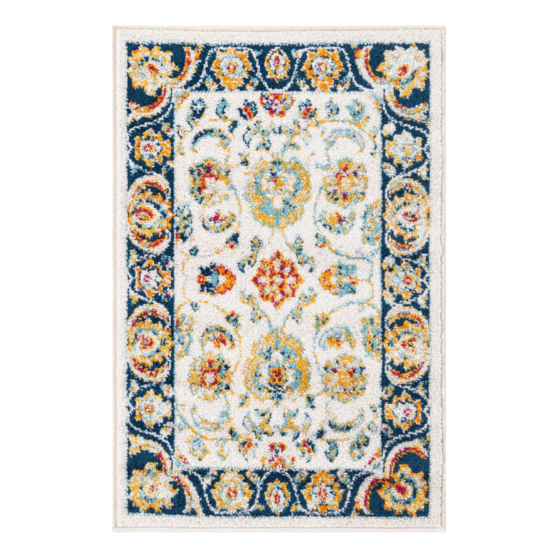 Tapis bleu / beige / orange tissé à la machine Arenas, Rectangle 2 pi x 3 pi
