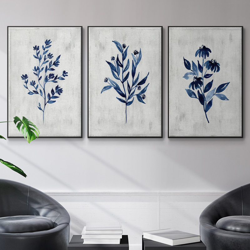 Wild Indigo I, reproduction sur toile 3 pièces, Noir, H 36 po x l 72 po x P 2 po