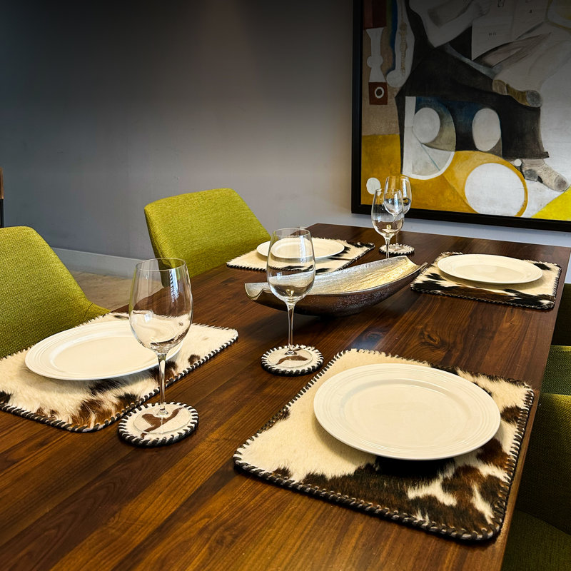 Ensembles de table tricolores en cuir de vache véritable - Paquet de 8, Ensemble de 8, Tricolore