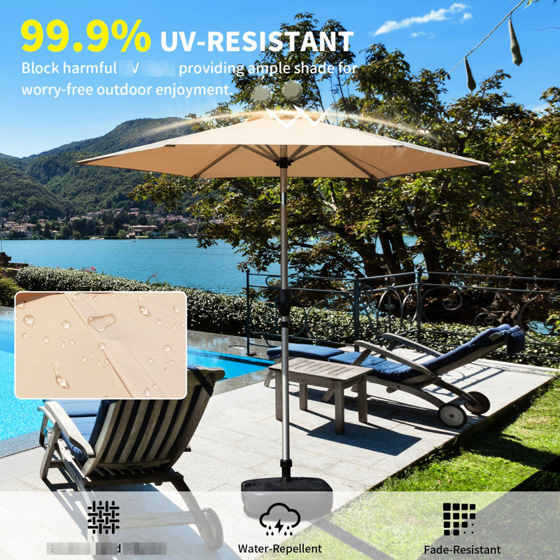 Parasol de table d'extérieur 7,5 pi - beige, construction Water 6, pour patio, piscine, jardin, protection contre le soleil, imperméable, cadre avec 6 nervures, cour arrière, jardin, terrasse