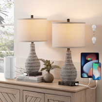 Lampe de table USB Comzler moderne avec port USB pour recharger vos  appareils, ampoule LED chaude incluse, lumière ambiante, abat-jour en  tissu, lampe de chevet parfaite pour la chambre à coucher 