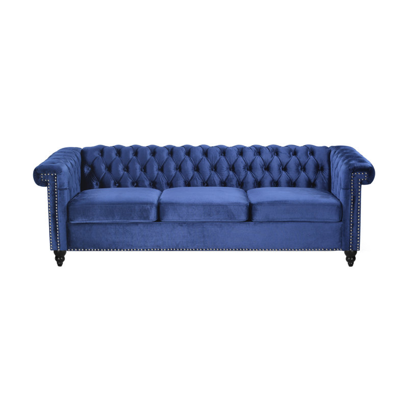 Canapé Chesterfield Sione, Polyester 100 % bleu minuit